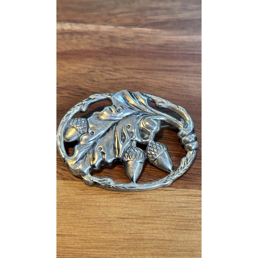 Acorn Leaf Danecraft Sterling Silver Midcentary VTG Oval Brooch 2 Inches